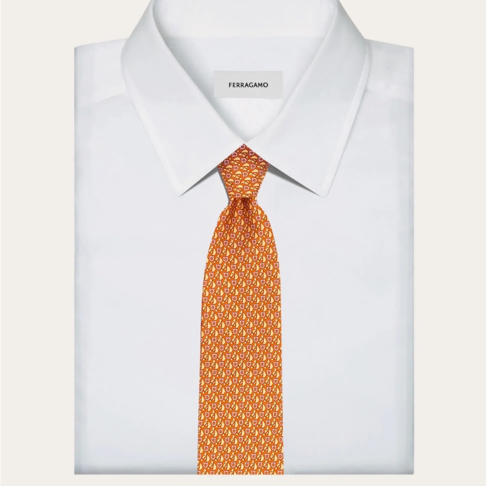 Salvatore Ferragamo Orange Patterned Silk Tie